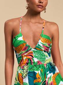 Travachic 海滩度假热带印花迷你连衣裙，女士夏季服装，热带度假女装，夏季，女士度假服装，女士连衣裙 - 綠色 - 查看 3