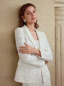 MOTF ELEGANT SHEER TULLE DETAILED BLAZER JACKET - White - View 4