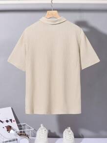 SHEIN Teen Boys' All-Match Solid Color Waffle Texture Knit Polo Shirt, Casual & Comfortable, Suitable For Spring & Summer - White - View 3