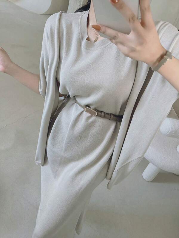 DAZY 2pcs/Set Women Solid Color Loose Camisole Dress & Cardigan Sweater