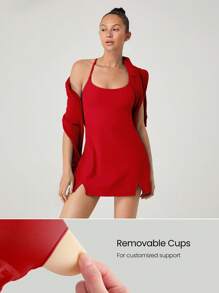 GLOWMODE FeatherFit™-Air Elevate Vestido Mini Evasê com Bolso Tipo Espiã de Baixo Impacto Diário de Verão, Secagem Rápida e Absorção de Umidade - Fiery Red - Visão 5