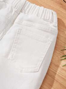 SHEIN Vintaside Kids Young Boy Simple Solid Color Fashion Casual Denim Shorts, Suitable For Summer,Holiday,Summer,Travel, School, Campus, College Summer Holiday - White - View 6