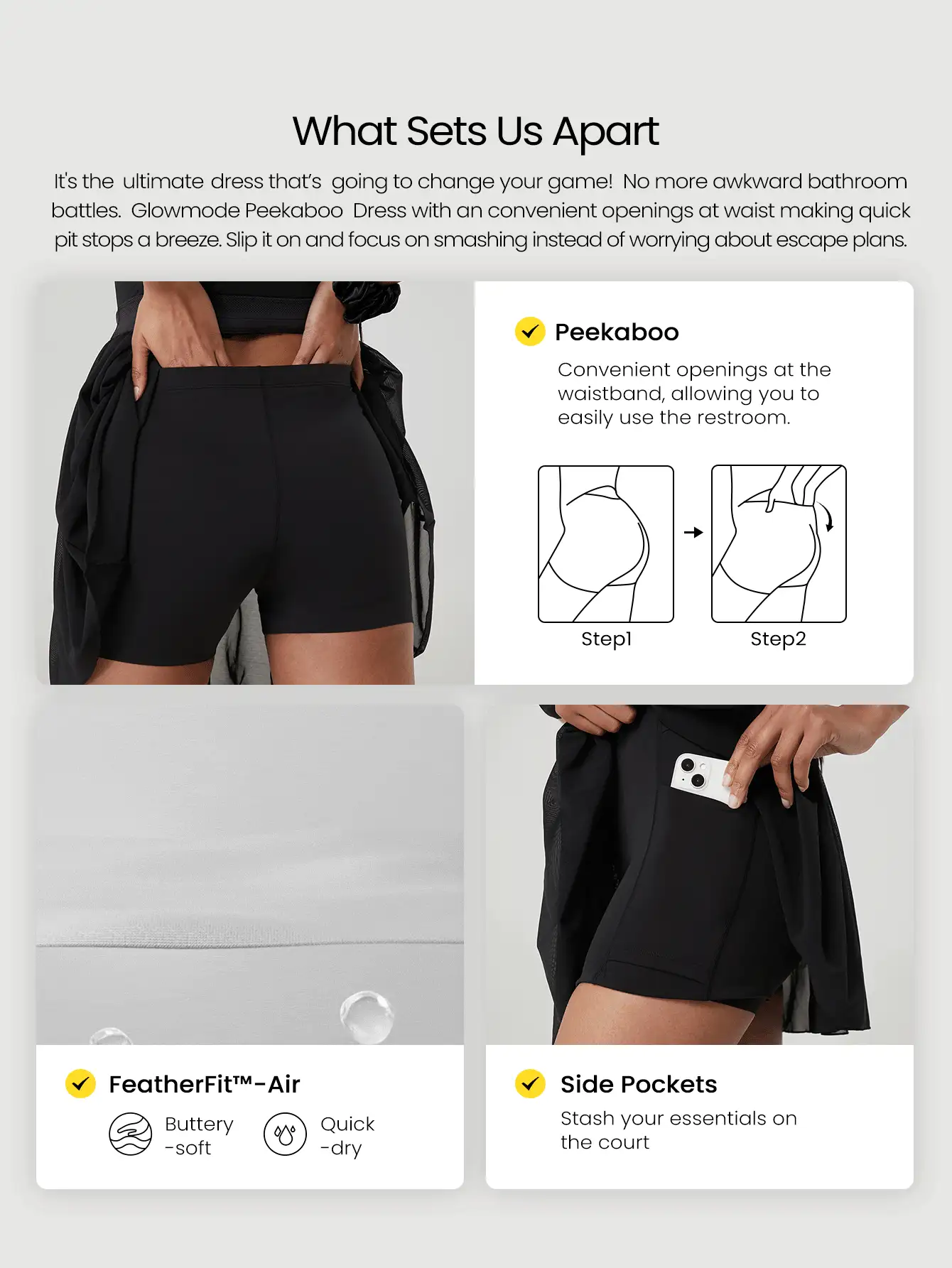 Quick-Dry Winning Streak Peekaboo Crossover Straps Peekaboo Built-In Cups Ballet Style Pleated Mesh Dress With Non-Slip Grips Low Impact Tennis Golf Pickleball Daily Wear - Black - View 2