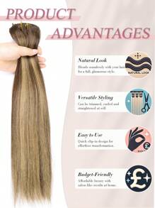 Human Hair Clip In Hair Extensions, Balayage Chocolate Brown Mixed Caramel Blonde 120g Hair Extensions Real Human Hair Straight Remy Hair Dark Roots Ombre 18-24 Inch 7pcs - S4/27/4 - View 7