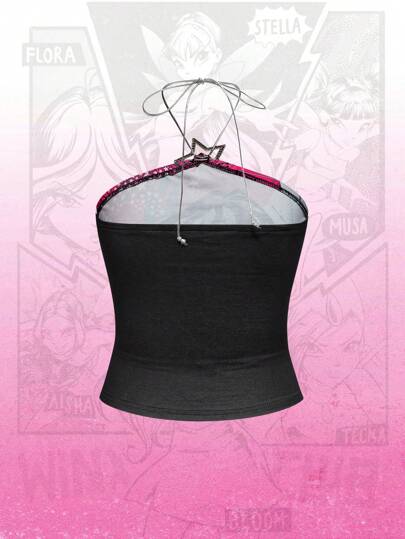 Winx Club X ROMWE Top halter corto con gráfico de figura y decoración de estrella de rhinestone con estilo Y2K