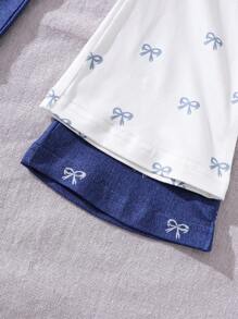 2pcs/Set Baby Girl Spring&Summer Casual Style Bowknot Printing Long Pants - Multicolor - View 6