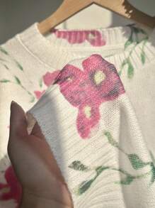 SHEIN EZwear Plus Size Casual Floral Print Knit Sweater