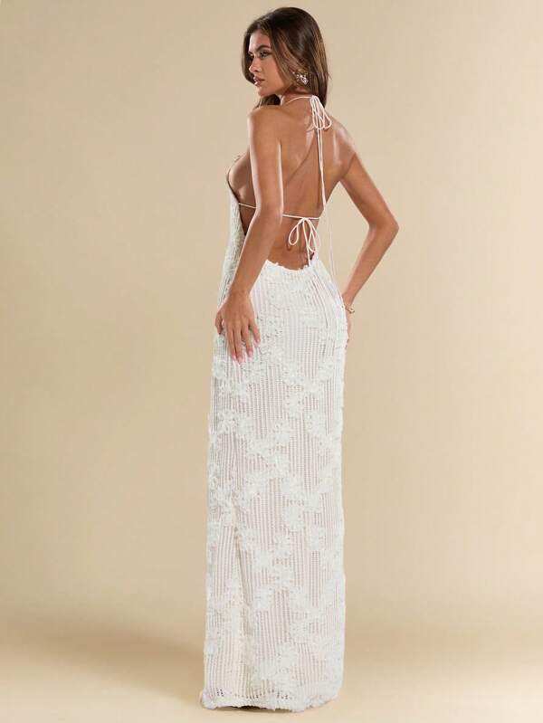 SHEIN BAE Women's Elegant Textured Backless Dress, Summer