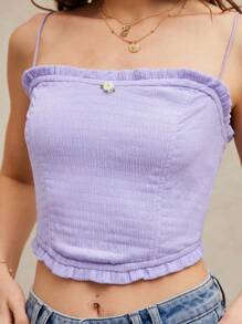 WESTFADE Sommerliches geschmücktes, gewebtes Top mit herzförmigem Ausschnitt, niedlicher Rosette vorne und Rüsche, Western-Bandeau-Stil für Frühlingsferien in Nashville