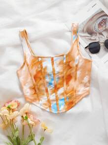 SHEIN VCAY Vacation Print Fitted Cropped Asymmetric Hem Women Tank Top - Multicolor - View 1