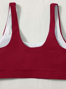 Swim Chiccia Women's Solid Color Round Neck Bikini Top For Summer Beach Vacation - Burgundy - View 3