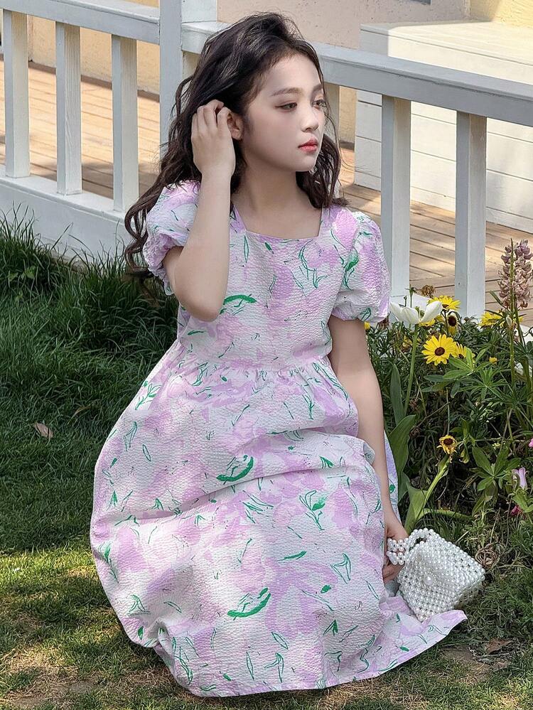 Tween Girls' Casual Round Neck Short Sleeve Dress, Simple And Fashionable, Suitable For Summer,Back To School Clothes Vacation Easter