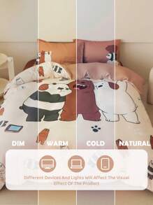 We Bare Bears X SHEIN 3pc Cartoon Bear Pattern Cute Brown Bedding Set,Suitable For Single Bed/Double Bed/Queen Bed/King Bed, Dormitory/Home - Brown - View 9