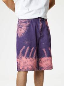 Manfinity EMRG Quần short denim rộng rãi giặt thường ngày cho nam - Màu tím - Xem 5