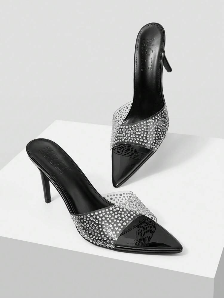 POINT TOE RHINESTONE HEELED SANDALS