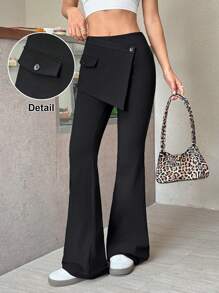 SHEIN EZwear 女式黑色弹力环绕喇叭裤 - 黑色 - 查看 1