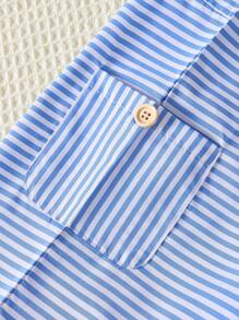 SHEIN 1pc Young Boy Casual Stylish Overalls, Adjustable Button Striped Comfortable Woven One Piece Jumpsuit, Suitable For Holiday, Travel, Relaxing, Summer Getaway - Blue - View 3