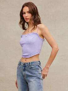 WESTFADE Sommerliches geschmücktes, gewebtes Top mit herzförmigem Ausschnitt, niedlicher Rosette vorne und Rüsche, Western-Bandeau-Stil für Frühlingsferien in Nashville