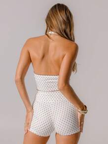 Aralina Leisurewear Polka Dot Halter Crop Top And High Waist Shorts With Bow Detail Two Pieces Set - Black and White - View 2