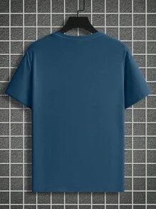 Manfinity Homme Plus Size Men's Casual Letter Print Round Neck Short Sleeve T-Shirt, Summer