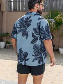 Horizaway 男士花卉印花短袖衬衫和短裤沙滩装男士泳裤，夏威夷风