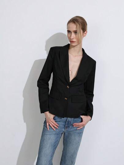 Lumivelle 女士时尚收腰翻领长袖办公夹克