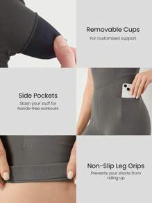 GLOWMODE Body con control de abdomen FeatherFit™, espalda convertible, bolsillos laterales, copas extraíbles, apto para yoga, pilates y uso diario casual, de 2.5" de largo - Gris Oscuro - Ver 4