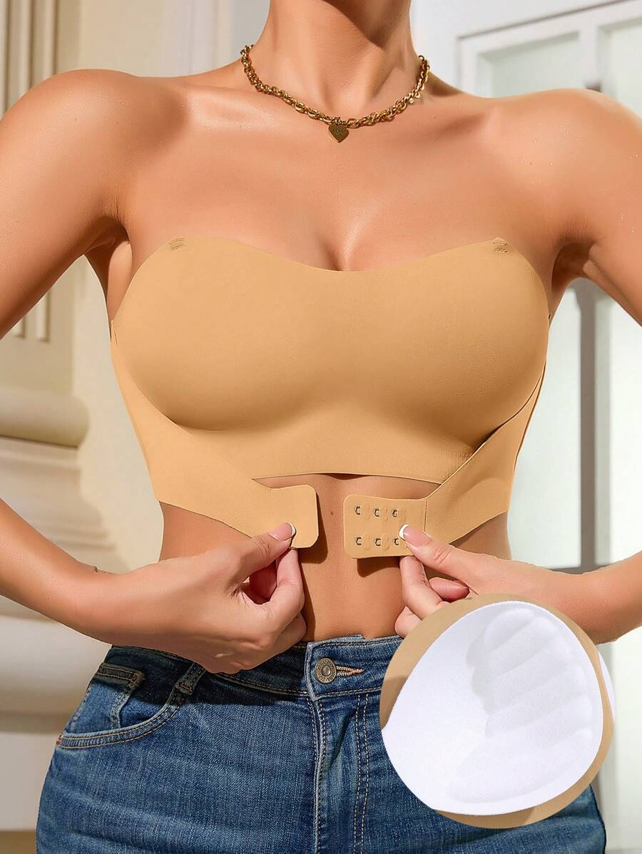 1pc Women Seamless Front-Closure Underwire Removable Padded Bra