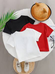 SHEIN Leap Crew 3-Piece Set: Baby Boy Letter Print Soft Knit Crew Neck Short Sleeve Pullover Top - Multicolor - View 2