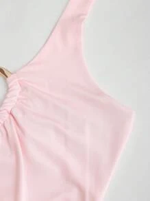 Sweetra Áo dây mảnh gợi cảm cổ điển có khóa kim loại hình chữ V sâu - Hồng - Xem 5