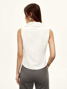 Rina Fox Élégante blouse sans manches de navetteur avec décor floral 3D de couleur unie - Blanc - Voir 4