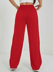 SHEIN PETITE Women Elastic Waist Side Stripe Wide Leg Loose Casual Sweatpants Graduation,Back To School Outfits,Graduation,Teacher Outfits For Women,Back To School
