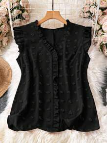 SHEIN LUNE Camisa sin mangas de cuello en V de unicolor talla grande, elegante para el verano - Negro - Ver 1