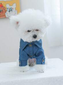 PETSIN Blue Casual Sporty FUTURESTAR, Crown & Star Pattern Polo Collar Summer Thin & Breathable Pet Jacket Coat For Small Dogs, Poodle Pomeranian Schnauzer, Fashionable Outerwear - Blue - View 3