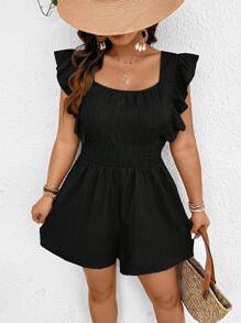 SHEIN Frenchy Taglia comoda Tuta estiva da donna in tinta unita con scollo quadrato e maniche a cappuccio, casual