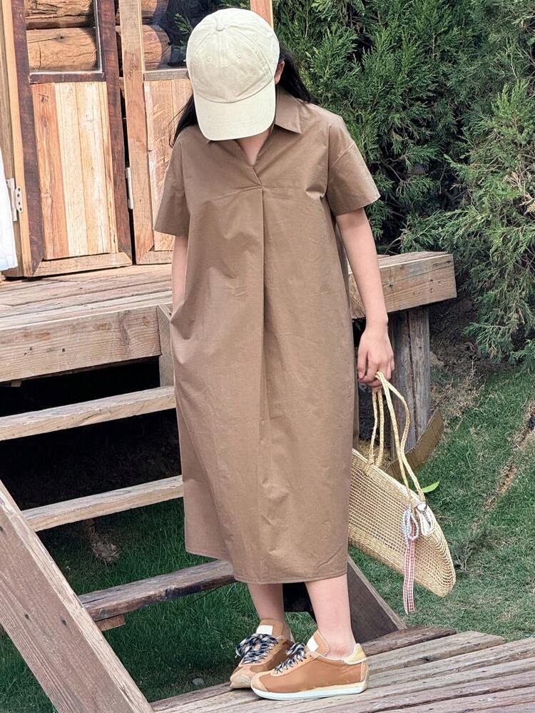 Tween Girl Peter Pan Collar Short Sleeve Dress, Summer,Back To School Clothes