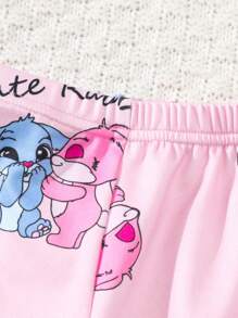 2pcs/Set Young Girl Cute Rabbit Print Soft Comfortable Stretchy Short Sleeve Shorts Pajama Set, Summer Outfit Sets For Kids Cute Clothes For Kids Set Outfit For Kids Girls Outfit Sets 10 Snug Fit Pajamas Holiday Travel Releax Summer Clothes - Pink - View 8