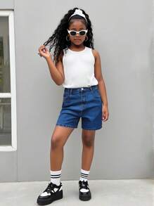 Juniors' Casual Distressed Denim Shorts, Fashionable Soft Stretch Fabric For Summer Vacation - Medium Wash - View 3