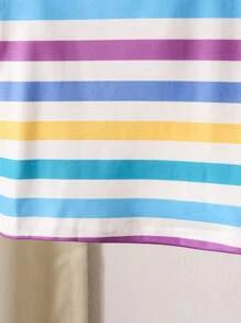 SHEIN 2 件装男婴/男婴彩色条纹 T 恤和可爱卡通印花工作服套装，非常适合夏季玩耍和穿着，鲜艳的彩色 T 恤让他看起来更可爱 - 彩色 - 查看 5