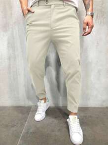 Manfinity Homme Men's Solid Color Pocket Casual Office Trousers - Apricot - View 6