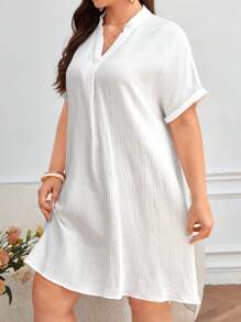 SHEIN Frenchy Vestido de cuello notch de manga murciélago - Blanco - Ver 4