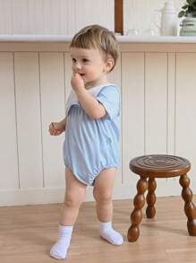 Souflis Souflis Infant Baby Boy Fashion Stylish Digital Print Blue & White Stripe Short Sleeve Bodysuit - Blue and White - View 7