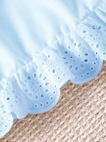 2pcs/Set Girls Ruffled Open Shoulder Blouse And Pearl Trim Denim Jeans, Suitable For Daily Wear, Summer - Blue - View 4