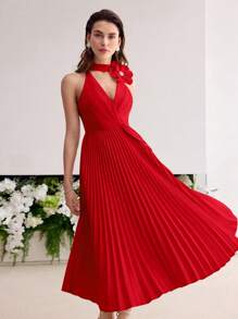 MOTF Soiréza 立体花朵褶饰鸡尾酒礼服 - 紅色 - 查看 3