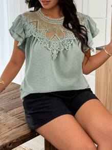 SHEIN LUNE Plus Size Solid Color Simple Fashion Summer Shirt - Mint Green - View 4