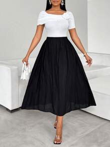 SHEIN Lady White And Black Summer Elegant Tea Party Two Pieces Suit — free download