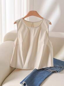 CosyJoli Plus Size Apricot Bowknot Back Hollow Out Casual Camisole For Women, Summer - Apricot - View 3