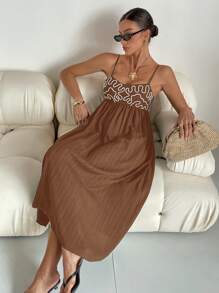 Siren Gaze 1 件女式长款无袖黑色连衣裙 - 棕色 - 查看 7