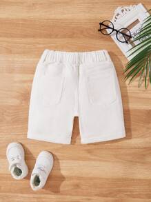 SHEIN Vintaside Kids Young Boy Simple Solid Color Fashion Casual Denim Shorts, Suitable For Summer,Holiday,Summer,Travel, School, Campus, College Summer Holiday - White - View 2
