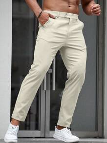 Manfinity Homme Men's Solid Color Pocket Casual Office Trousers - Apricot - View 3